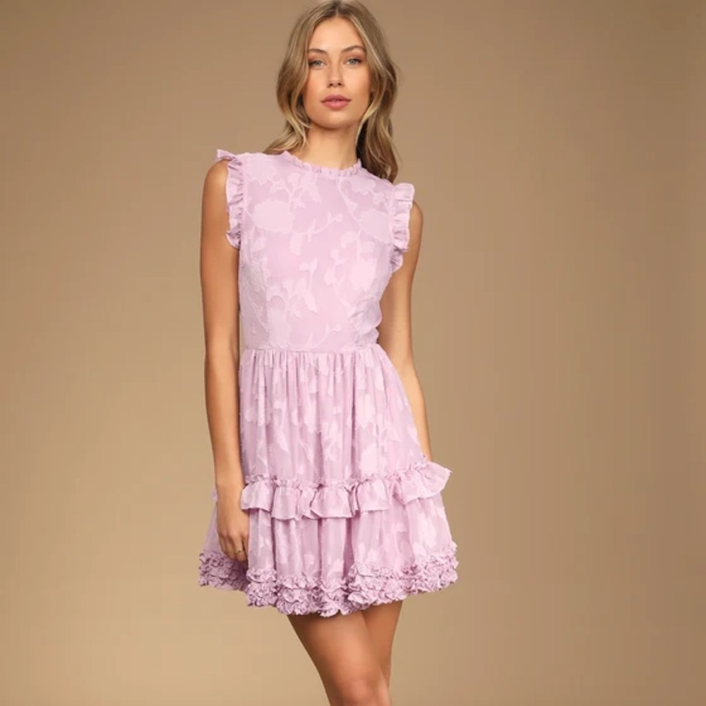 Lavender floral ruffles mini dress size small